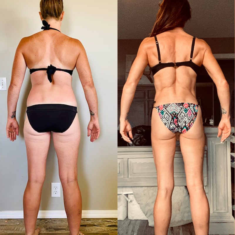 Figure Competition Transformation Back before and after 4 month shred of bodyfat 
